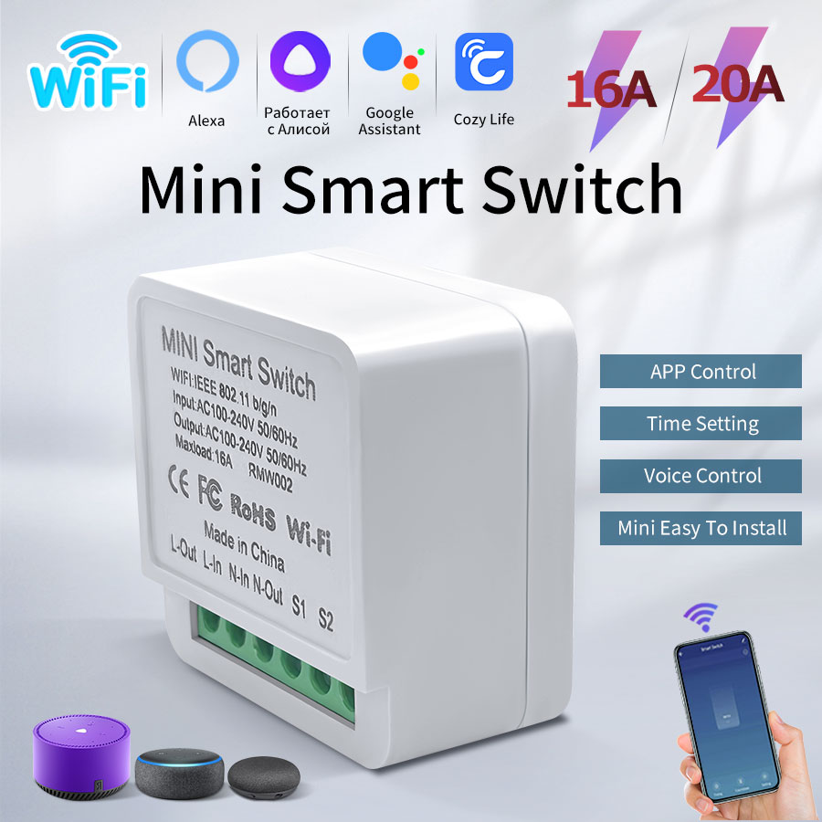 Home Automation Ideas - 16A/20A WiFi Mini Akıllı Anahtar Modülü