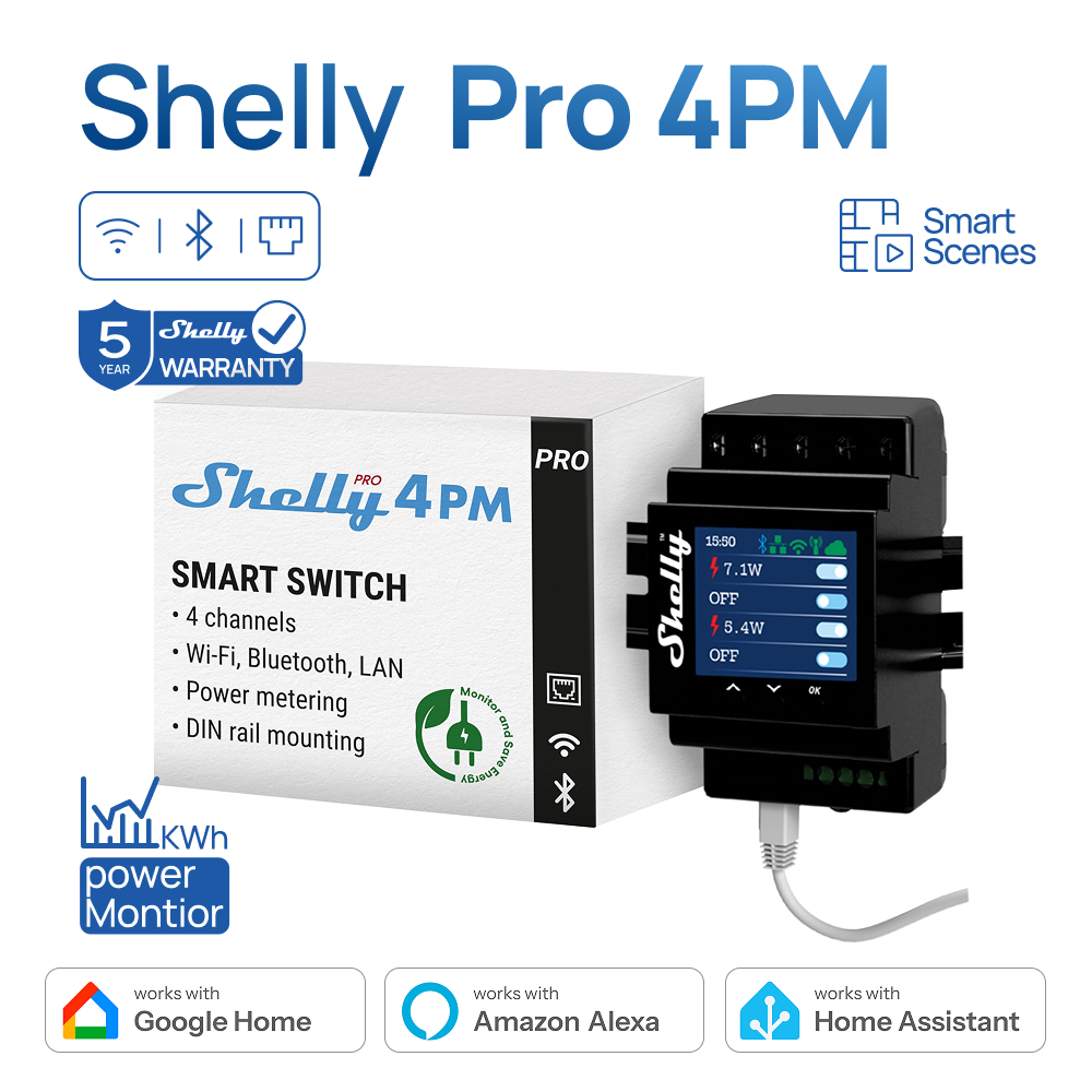 Home Automation Technology - Shelly Pro 4PM Dört Kanallı Röle